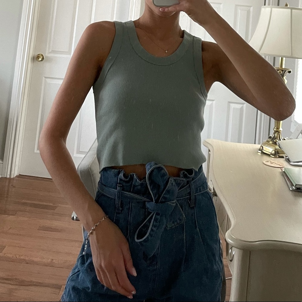 Brandy Melville Green Crop Ribbed Tank